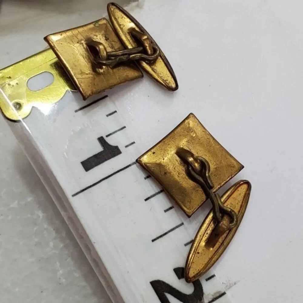 Vintage Red Cuff Links Gold Tone Square Plastic‎ R